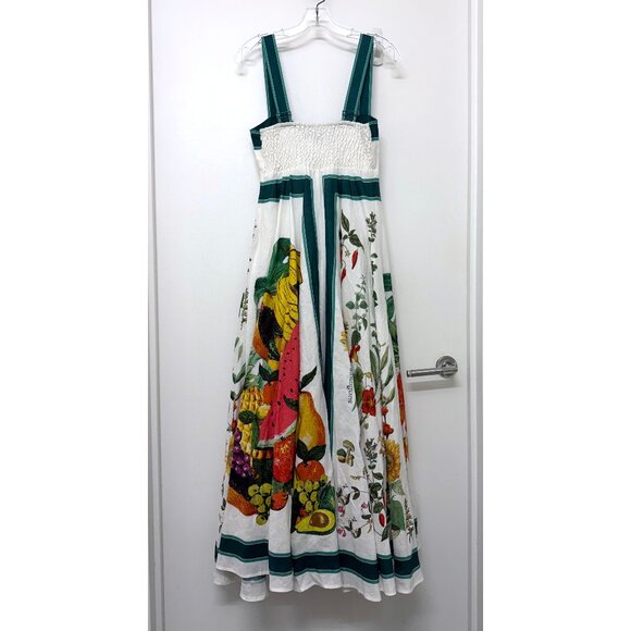 NWT Alemais Frutta Midi Sun Dress White Green Floral Fruit Stripe Linen AU 8 US4 - Picture 11 of 16